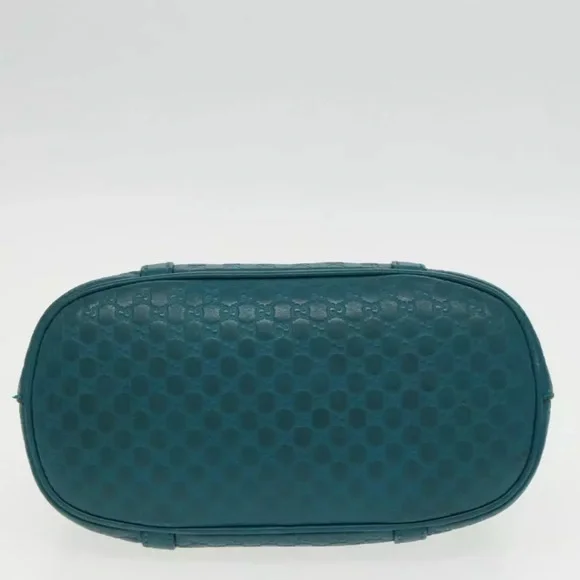 Authentic GUCCI Micro GG Canvas Hand Bag Leather 2way Turquoise Blue with strap - Picture 6 of 17